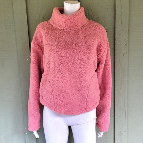 NWT All IN MOTION Pale Salmon Teddy Bear Fleece Cropped Top Jacket M - Picture 1 of 3